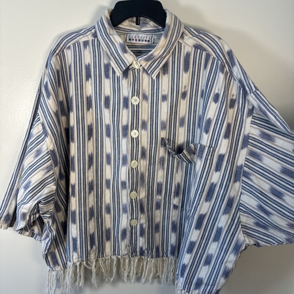 Carolina Colors II Vintage Top Women's 26W Cotton Button Up Southwestern Fringe - Picture 2 of 9